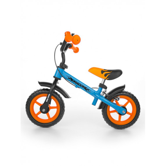 Detské cykloodrážadlo Milly Mally Dragon s brzdou 10" - modro-oranžová