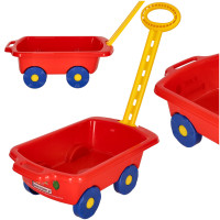 Detský vozík na kolieskach s rukoväťou - červený 