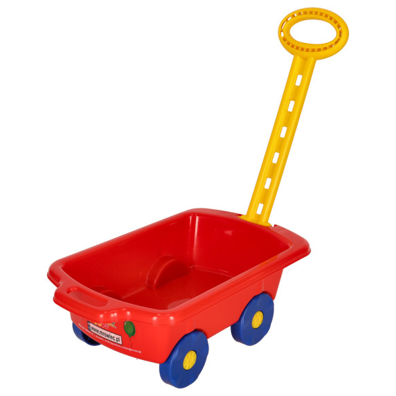 Detský vozík na kolieskach s rukoväťou - červený