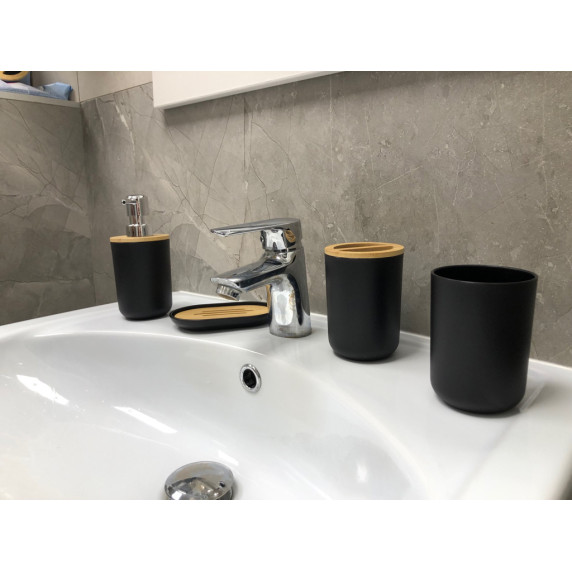 Sada kúpeľňových doplnkov 6 kusov - čierna/drevo