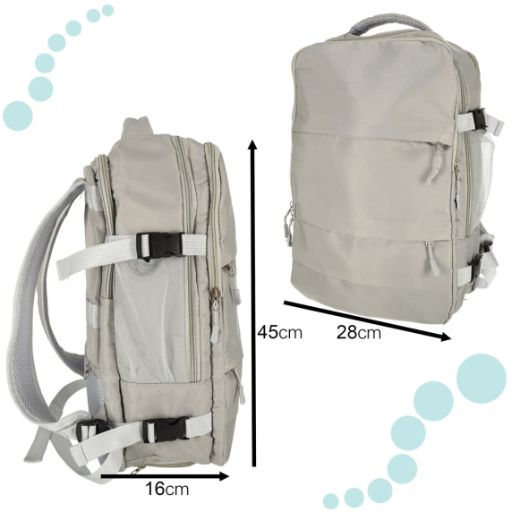 Cestovný batoh, príručná batožina do lietadla s otvorom pre USB kábel 45 x 16 x 28 cm - sivý