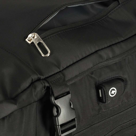 Cestovný batoh skladací s USB portom 26-36 l - čierny