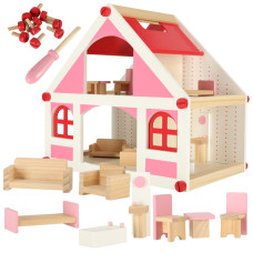 Drevený domček pre bábiky na skrutkovanie 36 cm - ružový/biely Preview