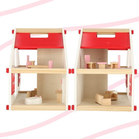 Drevený domček pre bábiky na skrutkovanie 36 cm - ružový/biely
