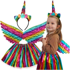 Detský kostým jednorožca sukňa s krídlami a čelenkou Inlea4Fun - viacfarebný Preview