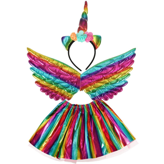 Detský kostým jednorožca sukňa s krídlami a čelenkou Inlea4Fun - viacfarebný