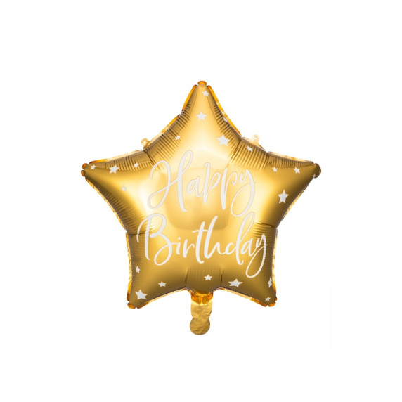 Fóliový balón v tvare hviezdy s nápisom Happy Birthday 40 cm - zlatý