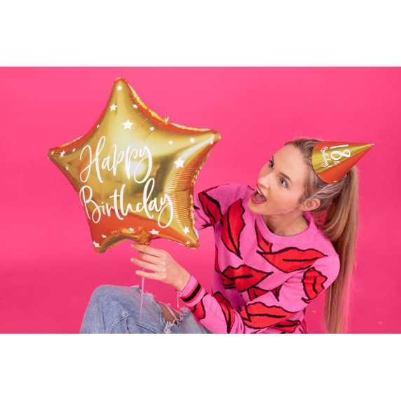 Fóliový balón v tvare hviezdy s nápisom Happy Birthday 40 cm - zlatý