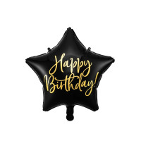 Fóliový balón v tvare hviezdy s nápisom Happy Birthday 40 cm - čierny 