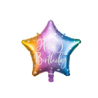 Fóliový balón v tvare hviezdy s nápisom Happy Birthday 40 cm - farebný 
