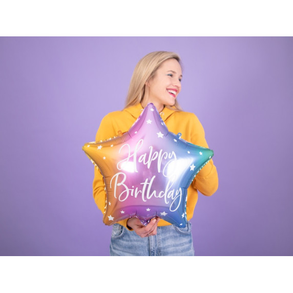 Fóliový balón v tvare hviezdy s nápisom Happy Birthday 40 cm - farebný