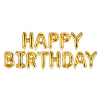 Fóliový balónik, nápis Happy birthday 340 x 35 cm - zlatý 