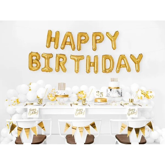 Fóliový balónik, nápis Happy birthday 340 x 35 cm - zlatý