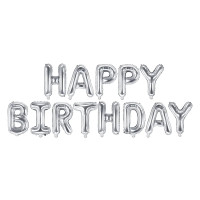 Fóliový balónik, nápis Happy birthday 340 x 35 cm - strieborný 