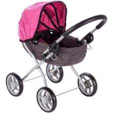 Kočík pre bábiky s taškou a nastaviteľnou strieškou Inlea4Fun - sivý/ružový 