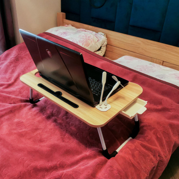 Skladací stôl na notebook so stojanom + USB lampa a ventilátor