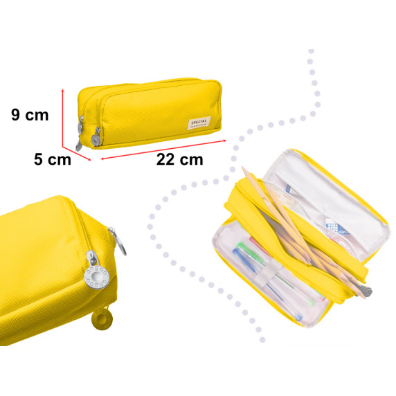 Peračník, kozmetická taška 22 x 5 x 9 cm s 3 priehradkami - žltá