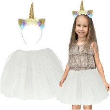 Detský kostým jednorožca sukňa s čelenkou Inlea4Fun - biely Preview