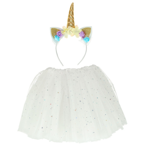 Detský kostým jednorožca sukňa s čelenkou Inlea4Fun - biely