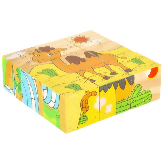 Drevené obrázkové kocky 9 ks Inlea4Fun - safari