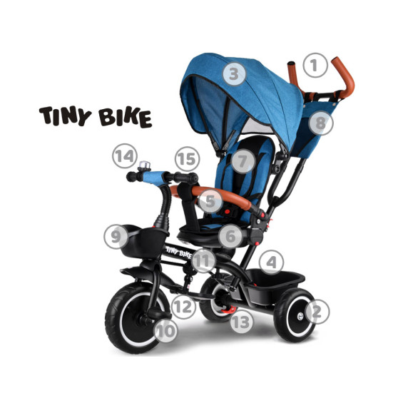 Trojkolka Tiny Bike 3 v 1 Inlea4Fun - tmavomodrá