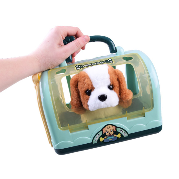 Interaktívny plyšový psík s nosičom a doplnkami na kŕmenie Inlea4Fun GROURMET PET CAGE