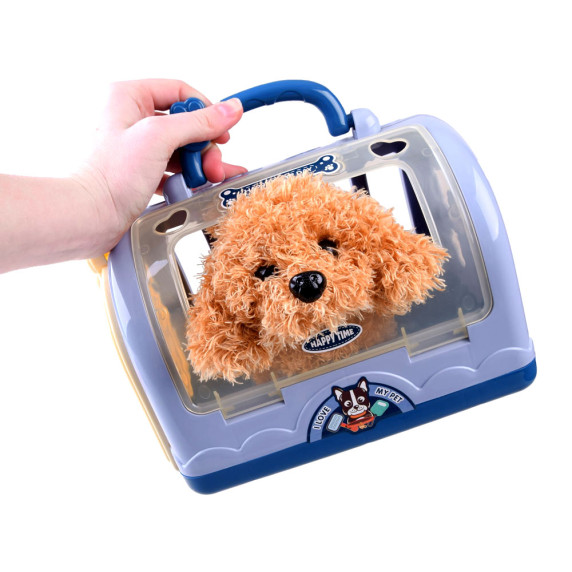 Interaktívny plyšový psík s nosičom Malý veterinár Inlea4Fun MEDICAL PET CAGE