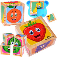 Drevené obrázkové kocky 4 ks Inlea4Fun FRUIT - ovocie 