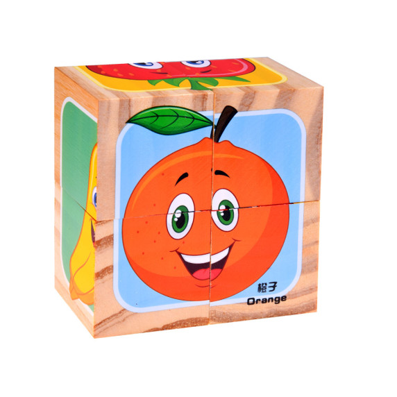 Drevené obrázkové kocky 4 ks Inlea4Fun FRUIT - ovocie