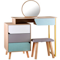 Toaletný stolík so zrkadlom, taburetkou a farebnými zásuvkami Inlea4Fun 