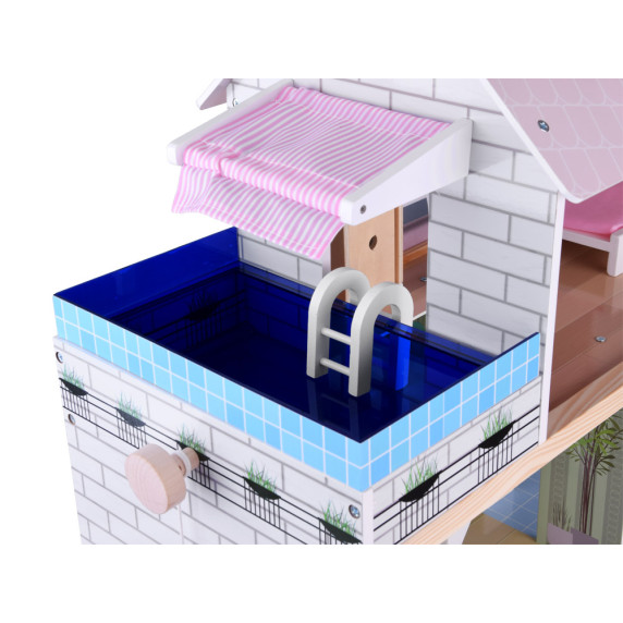 Drevený domček pre bábiky s bazénom, výťah a LED osvetlením Inlea4Fun ZA4835
