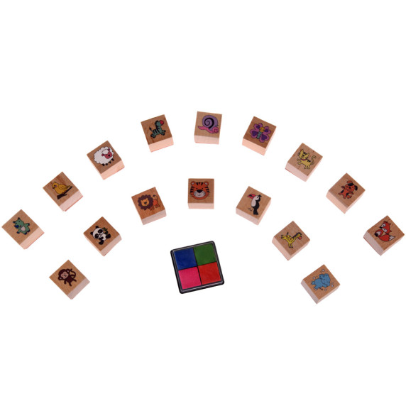 Drevené obrázkové kocky s pečiatkami a atramentom 16 prvkov Inlea4Fun ZA5133