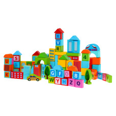 Drevené farebné tvary 100 ks Inlea4Fun SMART TOWN BLOCKS - mesto 