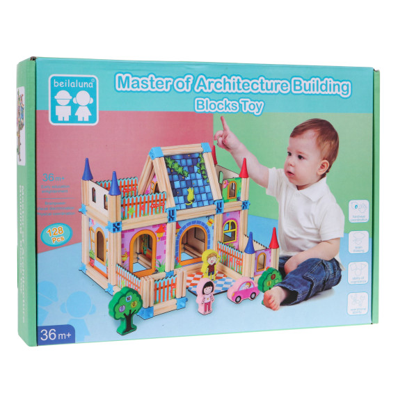 Drevená stavebnica 128 kusov BEILALUNA - domček pre bábiky