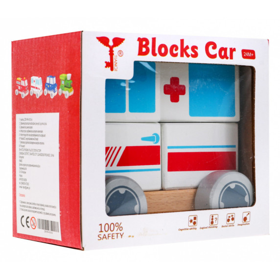Drevená sanitka Inlea4Fun BLOCKS CAR
