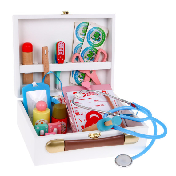 Drevený lekársky set s príslušenstvom v kufríku Inlea4Fun KIDS MEDICAL KIT