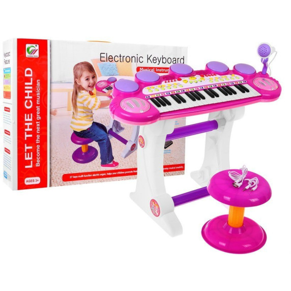 Detské klávesy s mikrofónom a stoličkou Inlea4Fun LET THE CHILD - ružové