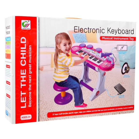 Detské klávesy s mikrofónom a stoličkou Inlea4Fun LET THE CHILD - ružové