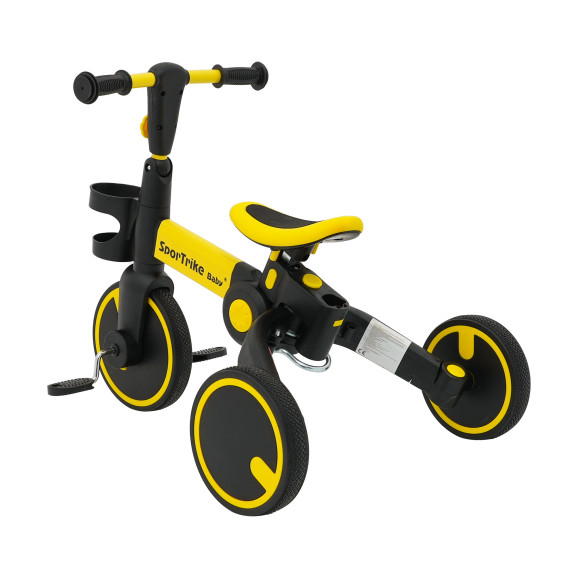 Detské odrážadlo 3v1 s odnímateľnou vodiacou tyčou Happy Bike Sportrike - žlté