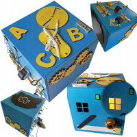 Drevená edukačná kocka Inlea4Fun - modrá veľká KM4 