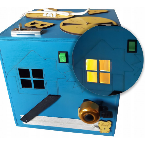 Drevená edukačná kocka Inlea4Fun - modrá veľká KM4