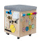 Úložný box na hračky, taburetka s edukačnými panelmi
