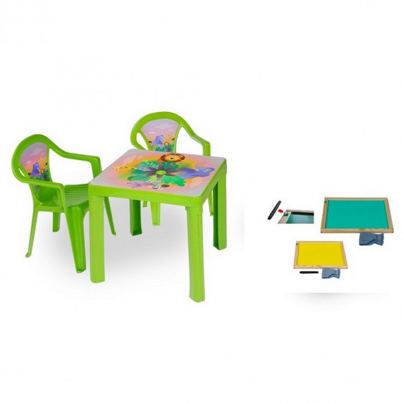 Inlea4Fun set - 2 stoličky + 1 stolík + dvojstranná drevená tabuľa - Zelená