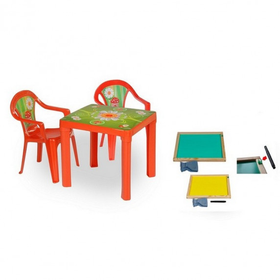 Inlea4Fun set - 2 stoličky + 1 stolík + dvojstranná drevená tabuľa - Červená