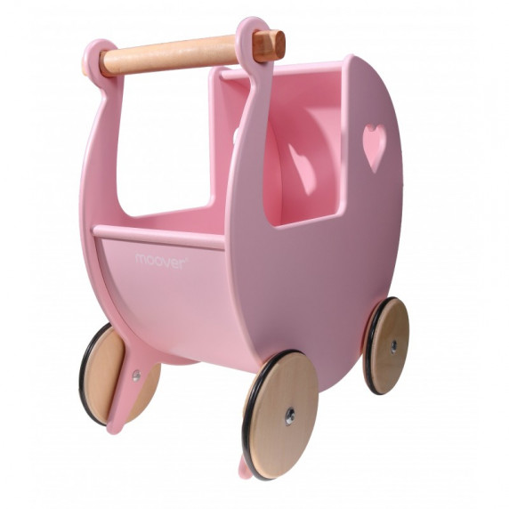 Drevený kočík pre bábiky MOOVER - ružový