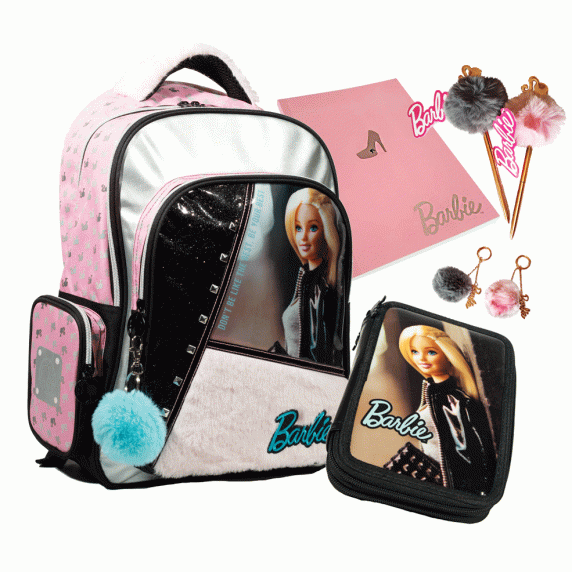 G.I.M. školský set Barbie 2020 ružovo/čierny - batoh + peračník s príslušenstvom 