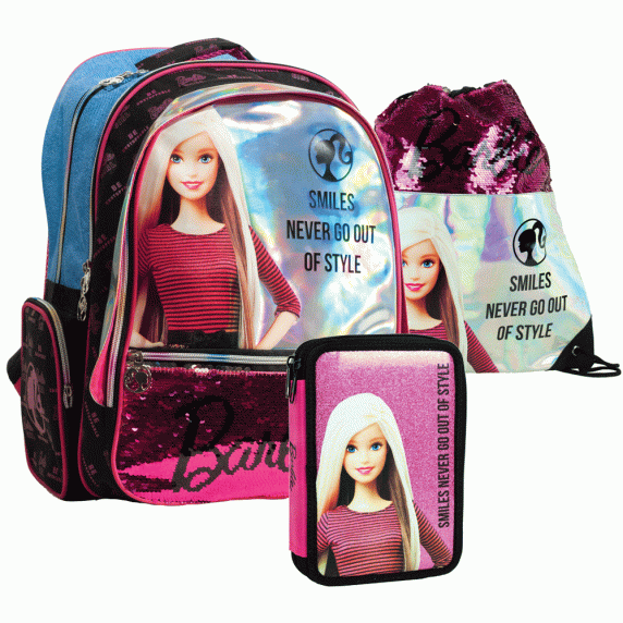 G.I.M. školský set Barbie 2020 čierno/modrý - batoh + peračník s príslušenstvom 