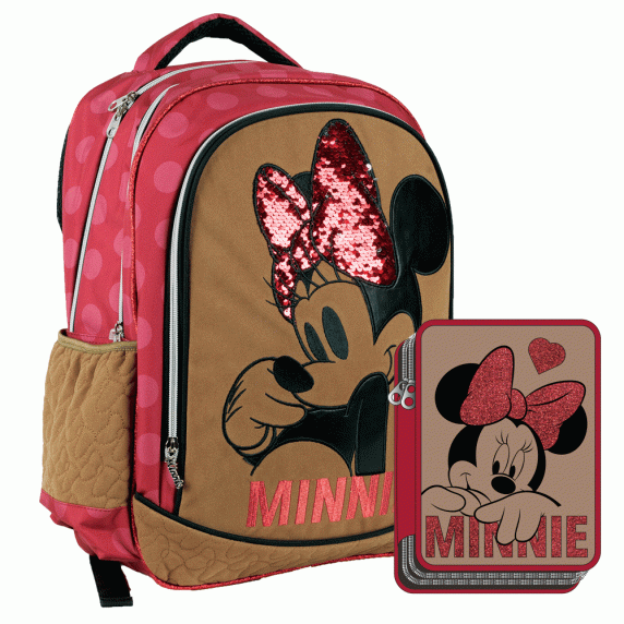 G.I.M. MINNIE Ružový/hnedý školský set 2020 - školská taška + peračník