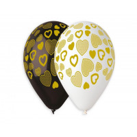 Farebné balóniky so srdiečkami 5 kusov GoDan - čierne, biele 