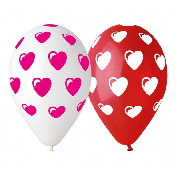Farebné balóniky so srdiečkami 5 kusov GoDan - biele, červené